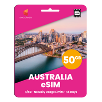 Thumbnail for Australia eSIM: 50GB - 45 Days
-SimCorner