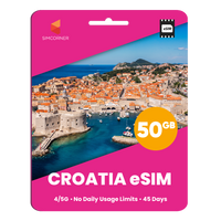 Thumbnail for Croatia eSIM: 50GB - 45 Days
-SimCorner