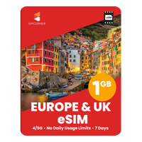 Thumbnail for Europe eSIM: 1GB - 7 Days - SimCorner