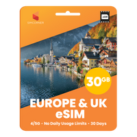 Thumbnail for Europe eSIM: 30GB - 30 Days | SimCorner