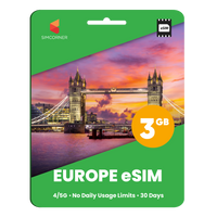 Thumbnail for Europe eSIM: 3GB - 30 Days - SimCorner