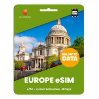 Thumbnail for [eSIM] Europe Unlimited Data | 8 Days | SimCorner