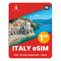 Thumbnail for Italy eSIM: 1GB - 7 Days - SimCorner