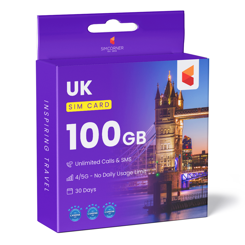 UK Travel Sim Card (O2 - 100GB)