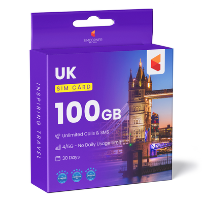 UK Travel Sim Card (O2 - 100GB)