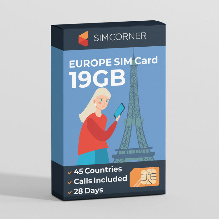 Europe & UK Travel Sim Card (19GB Data) | SimCorner