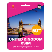 Thumbnail for United Kingdom eSIM: 50GB - 45 Days
-SimCorner