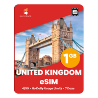 Thumbnail for United Kingdom eSIM: 1GB - 7 Days - SimCorner