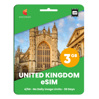 Thumbnail for United Kingdom eSIM: 3GB - 30 Days - SimCorner