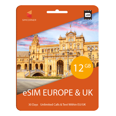 eSIM Europe & UK (12GB, 18GB or 30GB)